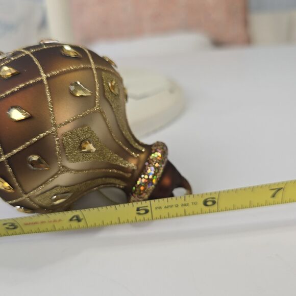 Blown Glass Finial Christmas Ornament Bronze Rhinestone Glitter - Picture 7 of 7
